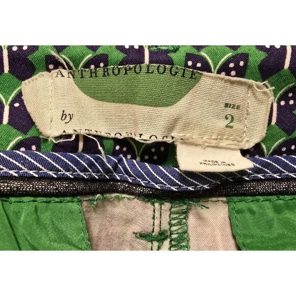 Anthropologie Womens Slim Trouser Pants Size 2 Green Butterfly Print - Picture 5 of 9